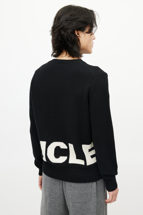 Moncler Black 
White Wool Knit Logo Sweater