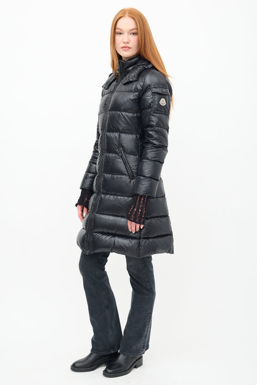 Moncler Black Down 
Nylon Moka Puffer Coat