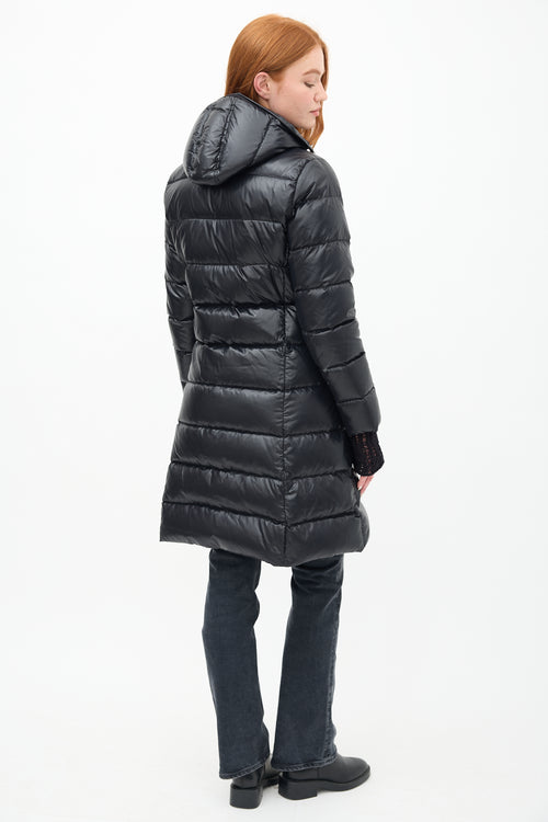 Moncler Black Down 
Nylon Moka Puffer Coat