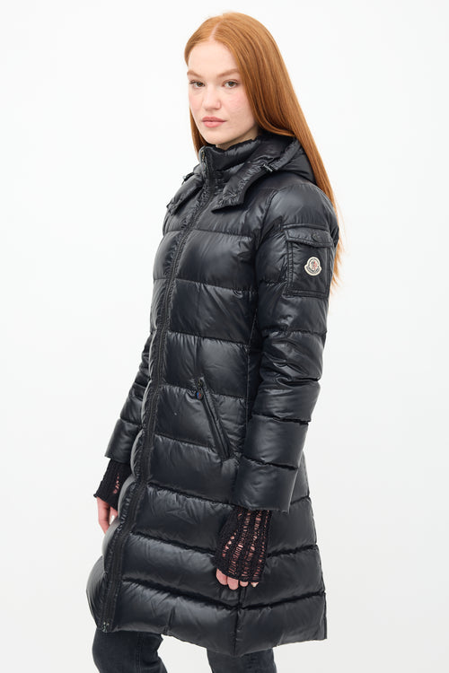 Moncler Black Down 
Nylon Moka Puffer Coat