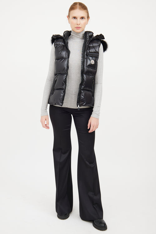 Moncler Black Balabio Fur Hooded Puffer Vest