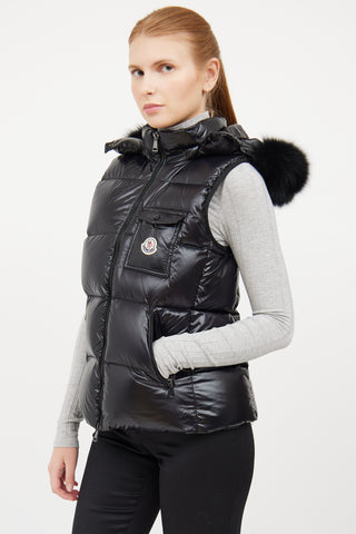 Moncler Black Balabio Fur Hooded Puffer Vest