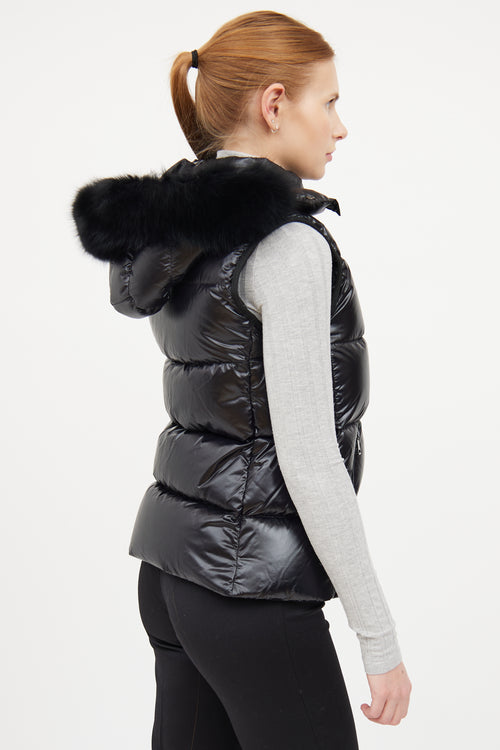 Moncler Black Balabio Fur Hooded Puffer Vest