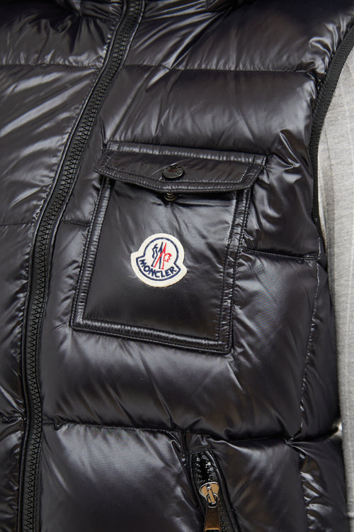 Moncler Black Balabio Fur Hooded Puffer Vest