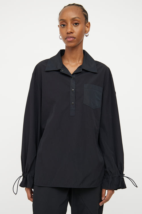 Moncler Black Cinch Waist Button Up Top