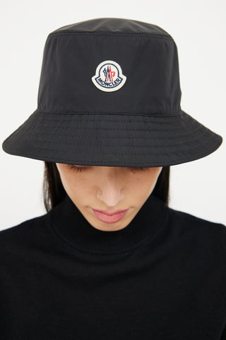 Moncler Black Nylon Logo Bucket Hat