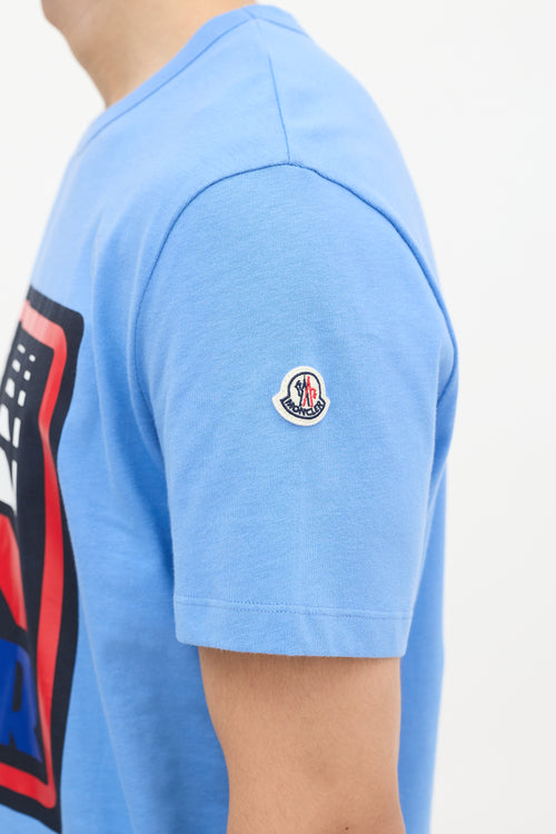 Moncler Blue 
Multicolour Box Logo Graphic T-Shirt