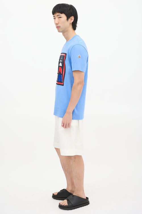 Moncler Blue 
Multicolour Box Logo Graphic T-Shirt