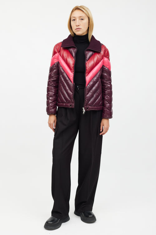 Moncler Burgundy Albatros Chevron Stripe Down Jacket