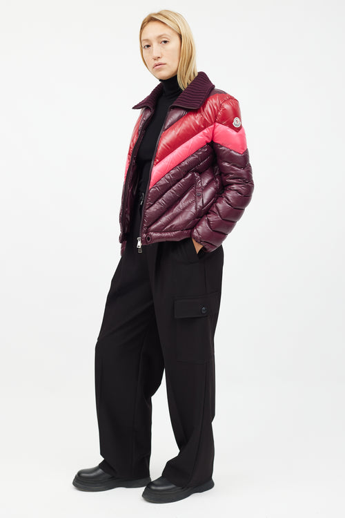 Moncler Burgundy Albatros Chevron Stripe Down Jacket