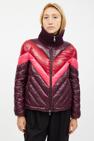 Moncler Burgundy Albatros Chevron Stripe Down Jacket