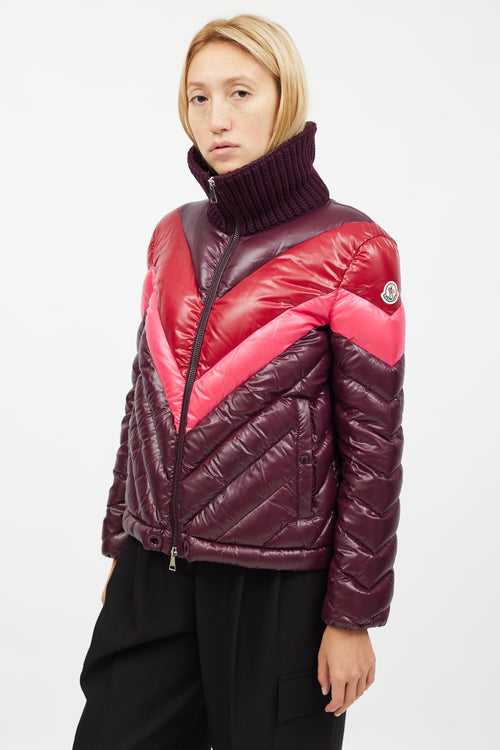 Moncler Burgundy Albatros Chevron Stripe Down Jacket