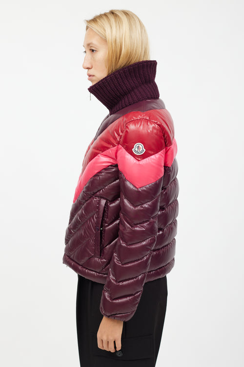 Moncler Burgundy Albatros Chevron Stripe Down Jacket