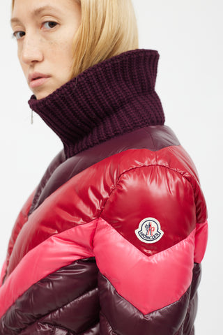 Moncler Burgundy Albatros Chevron Stripe Down Jacket