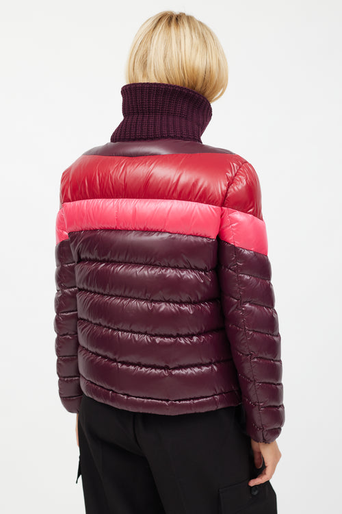 Moncler Burgundy Albatros Chevron Stripe Down Jacket