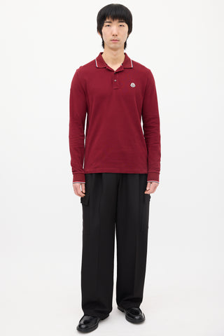 Moncler Burgundy Long Sleeve Polo