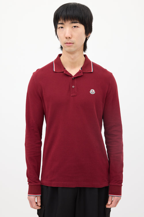 Moncler Burgundy Long Sleeve Polo