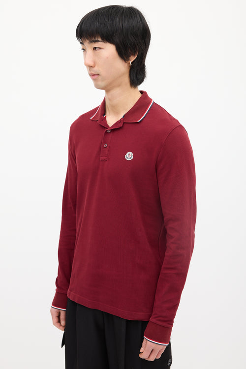 Moncler Burgundy Long Sleeve Polo