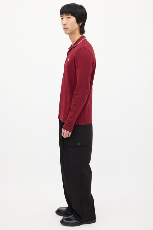 Moncler Burgundy Long Sleeve Polo