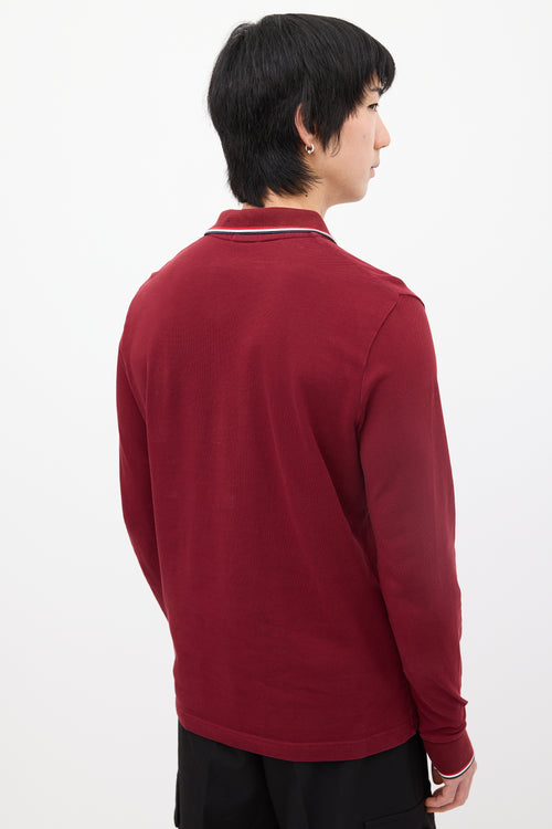 Moncler Burgundy Long Sleeve Polo