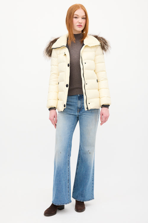 Moncler Cream Down 
Fur Trim Gelinotte Puffer Jacket