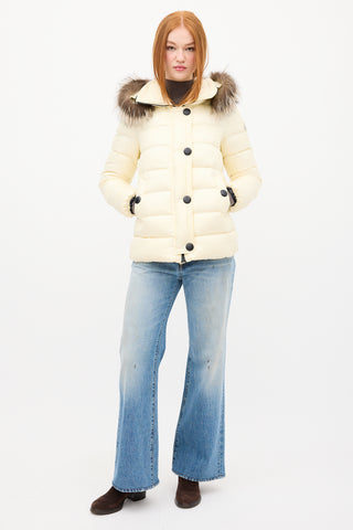 Moncler Cream Down 
Fur Trim Gelinotte Puffer Jacket