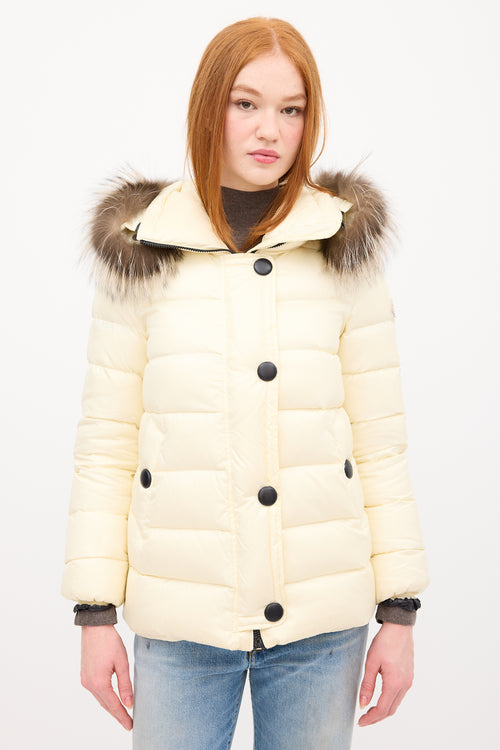 Moncler Cream Down 
Fur Trim Gelinotte Puffer Jacket