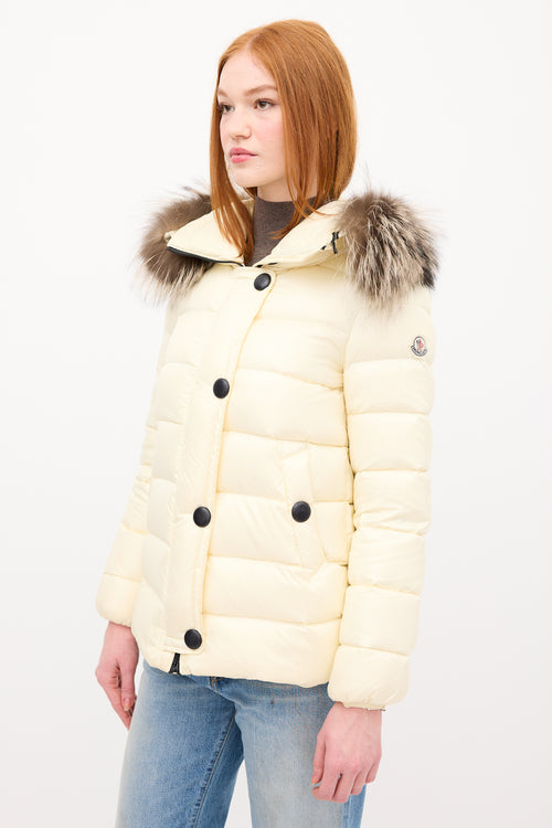 Moncler Cream Down 
Fur Trim Gelinotte Puffer Jacket