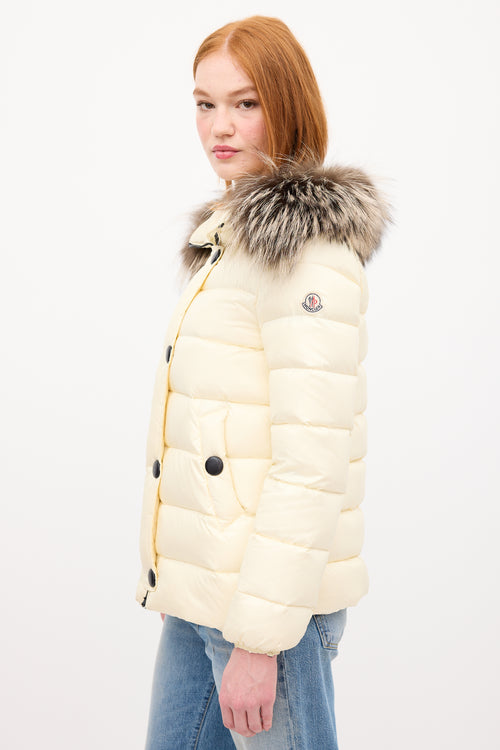 Moncler Cream Down 
Fur Trim Gelinotte Puffer Jacket