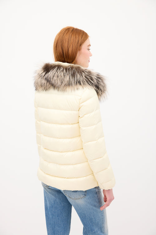 Moncler Cream Down 
Fur Trim Gelinotte Puffer Jacket