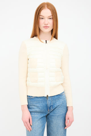 Moncler Cream Down Padded Wool Cardigan