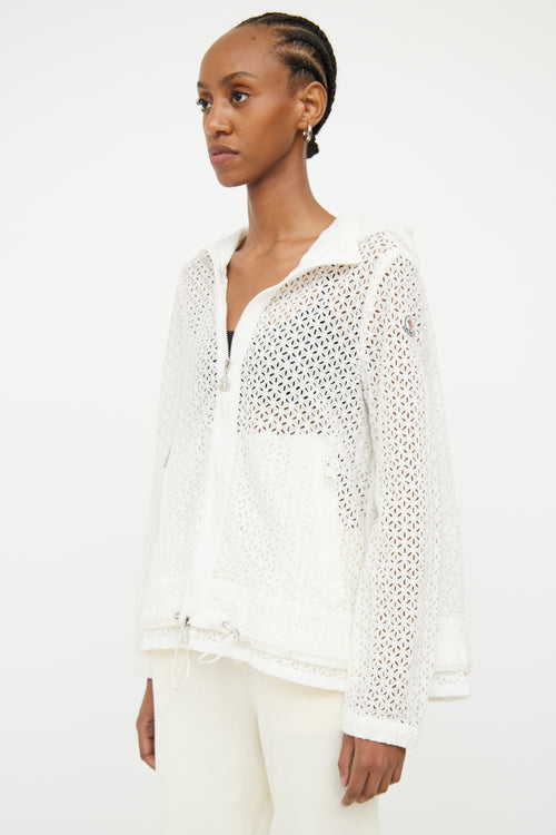 Moncler White Rombou Eyelet Zip Jacket