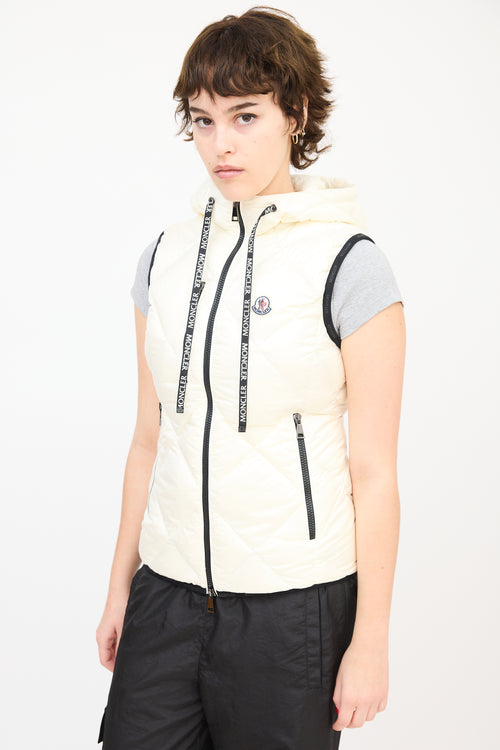 Moncler Cream Quilted Sucrex Logo Trim Puffer Vest