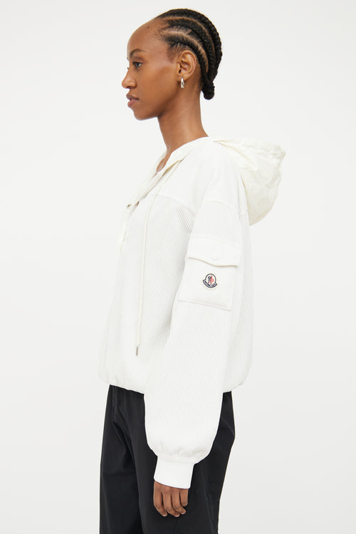 Moncler White Corduroy Ribbed Trim Hoodie