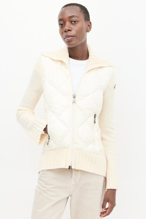 Moncler Cream Wool 
Padded Nylon Cardigan