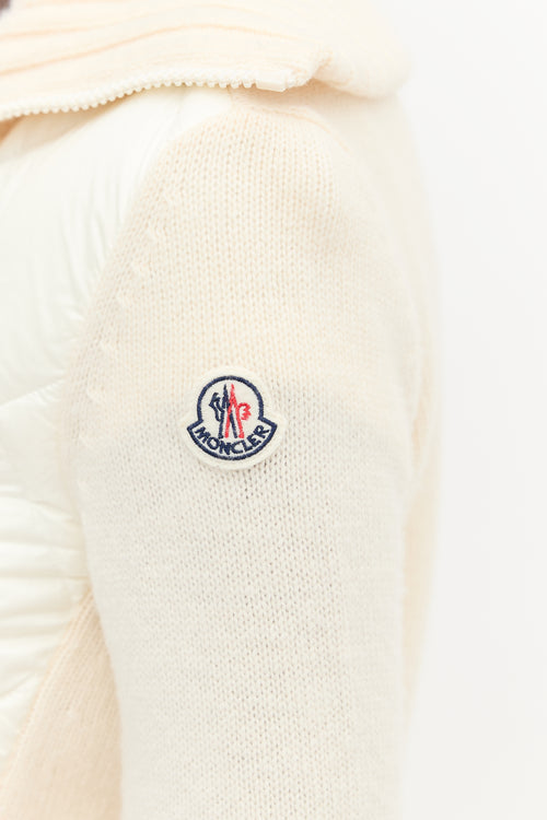 Moncler Cream Wool 
Padded Nylon Cardigan