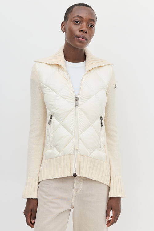 Moncler Cream Wool 
Padded Nylon Cardigan