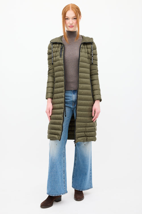 Moncler Green Down 
Nylon Logo Suvette Puffer Coat