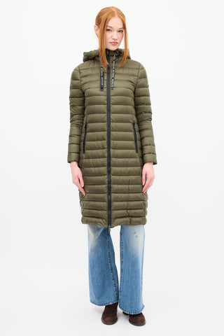 Moncler Green Down 
Nylon Logo Suvette Puffer Coat