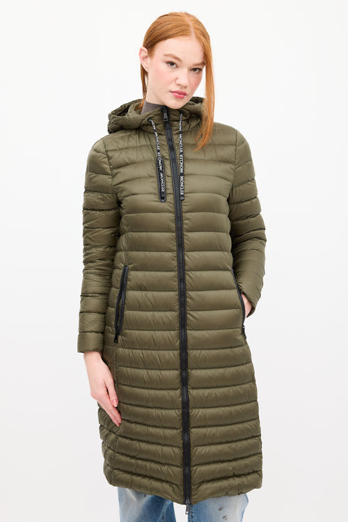 Moncler Green Down 
Nylon Logo Suvette Puffer Coat