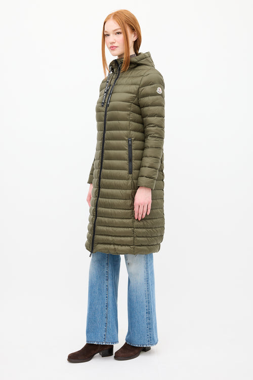 Moncler Green Down 
Nylon Logo Suvette Puffer Coat