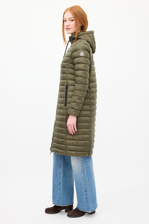 Moncler Green Down 
Nylon Logo Suvette Puffer Coat