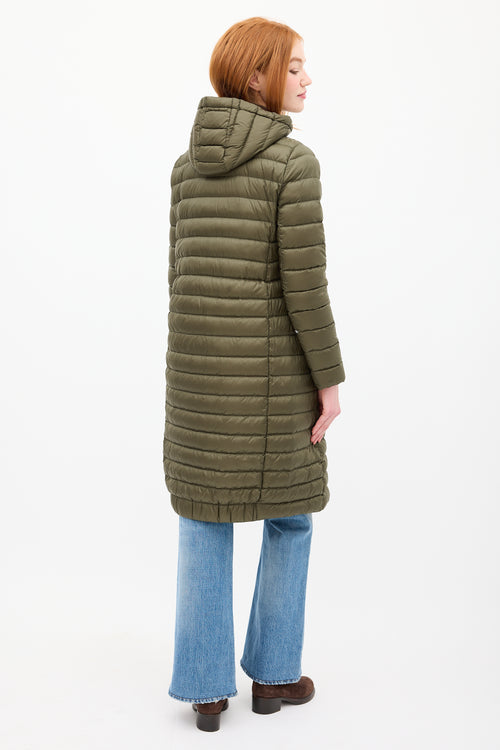 Moncler Green Down 
Nylon Logo Suvette Puffer Coat