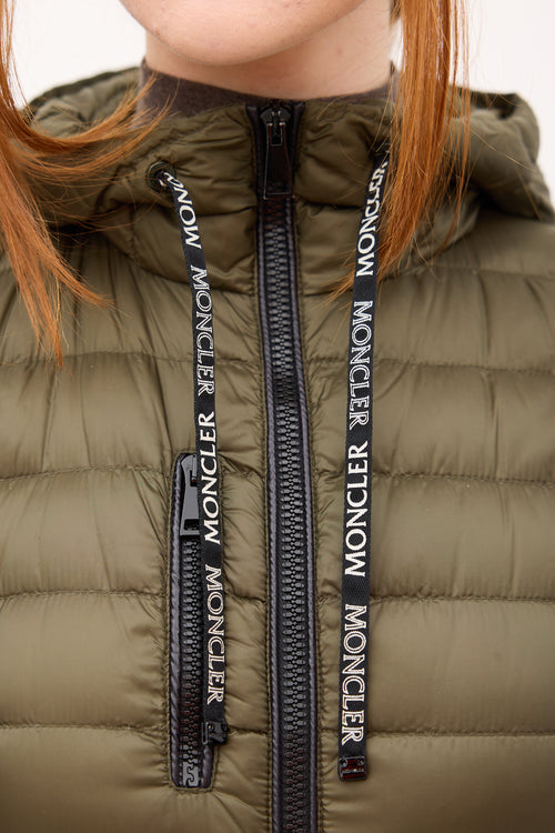 Moncler Green Down 
Nylon Logo Suvette Puffer Coat