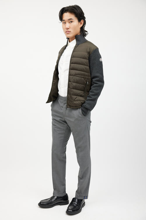 Moncler Green 
Grey Knit Quilted Down Jacket