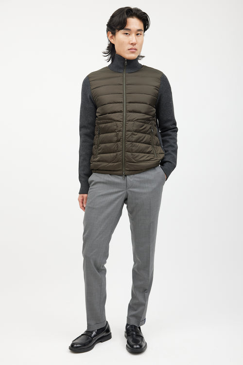 Moncler Green 
Grey Knit Quilted Down Jacket