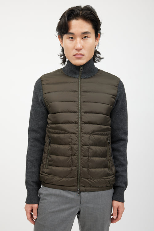 Moncler Green 
Grey Knit Quilted Down Jacket