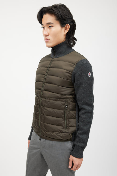 Moncler Green 
Grey Knit Quilted Down Jacket