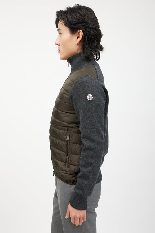 Moncler Green 
Grey Knit Quilted Down Jacket