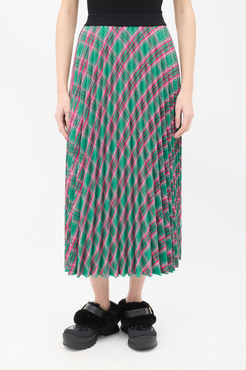 Moncler Green 
Pink Check Pleated Skirt